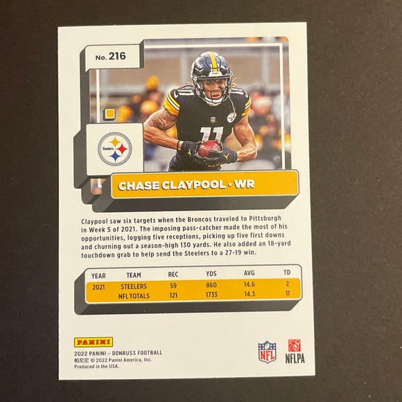 Chase Claypool: Pittsburgh Steelers, Wide Receiver 2022 Panini Donruss Football - Picture 2 of 2